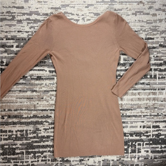 Open Edit Beige Ribbed Long Sleeve Scoop Back Knit Sweater Dress Size Large - Picture 11 of 12